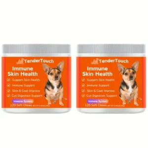240 Chews - 2 Pack(2 x 180g/6.35oz) 360g/12.7oz - 120 Chews - TenderTouch Immune Skin Heath Supplement for Dogs - Dog