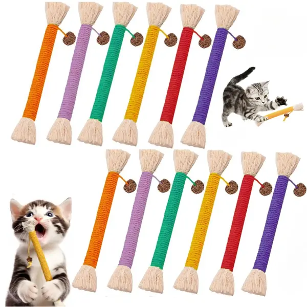 12Pcs Cat Chew Toy Rope, Durable Fabric Dental Chew Stick for Teeth Cleaning, Indoor Pet Chewing Toy 5.9"