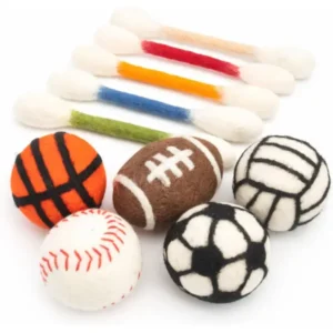 One Cat Qtip Toy Set, 5 Pcs Wool Felt Cat Sport Balls (1.5 Inch) & 6 Pcs Cotton Swab Cat Toys