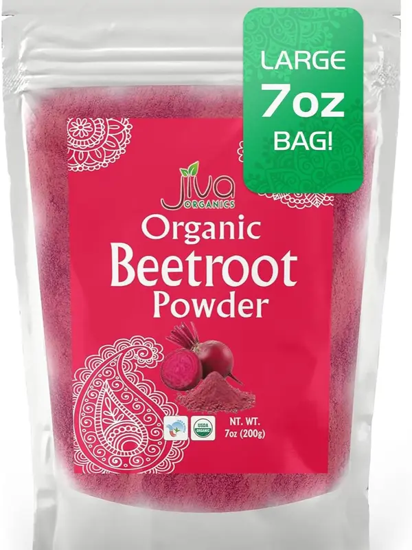 Jiva Organics Organic Beetroot Powder 7 Oz Bag Pure Natural Non GMO Vegan for Baking Smoothies India Origin Powdered