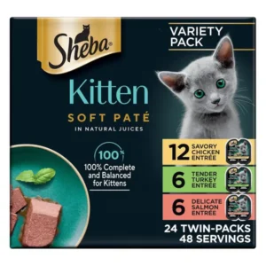 Sheba Perfect Portions Kitten Wet Cat Food Pate Chicken Entree, Salmon Entree, and Turkey Entree, 2.6 oz