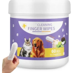 Dog Teeth Cleaning Wipes, 60 Pcs Pet Dental Cleaning Finger Wipes Tooth Brushing Kit Dogs Cats Plaque Tartar Remove