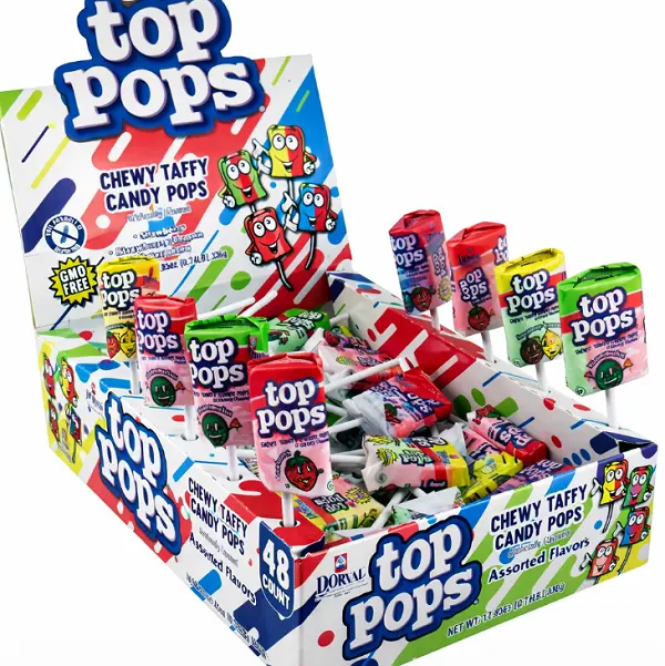 Top Pops Assorted Chewy Taffy Pops Candy, 48 Count