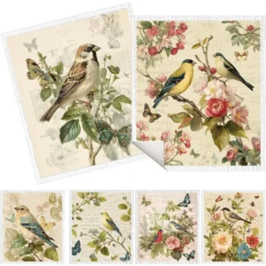 Dishcloths for Kitchen, 6 Pack Vintage Floral Bird Swedish Dish Cloths for Washing Dishes