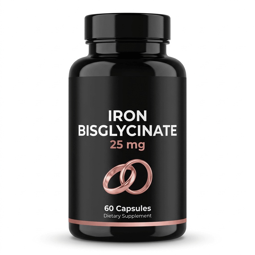 Purelycosme Iron Bisglycinate 25 mg, Gentle Chelated Iron Supplement, 60 Capsules