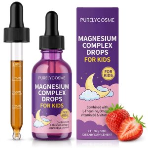 Purelycosme Magnesium Complex Drops for Kids, L-Theanine, Omega-3 & Vitamin D, 60 mL